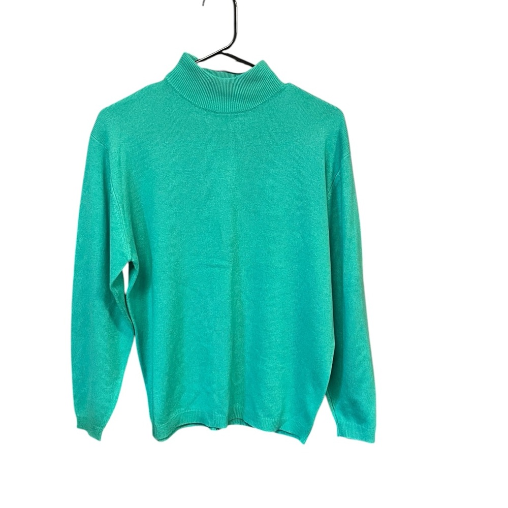 Alexa Grace Women’s M Silk Cashmere Mock Neck Sweater Teal Turquoise